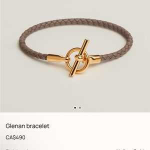 Hermès Braided GLENAN Leather Toggle Bracelet in Taupe with Gold Hardware